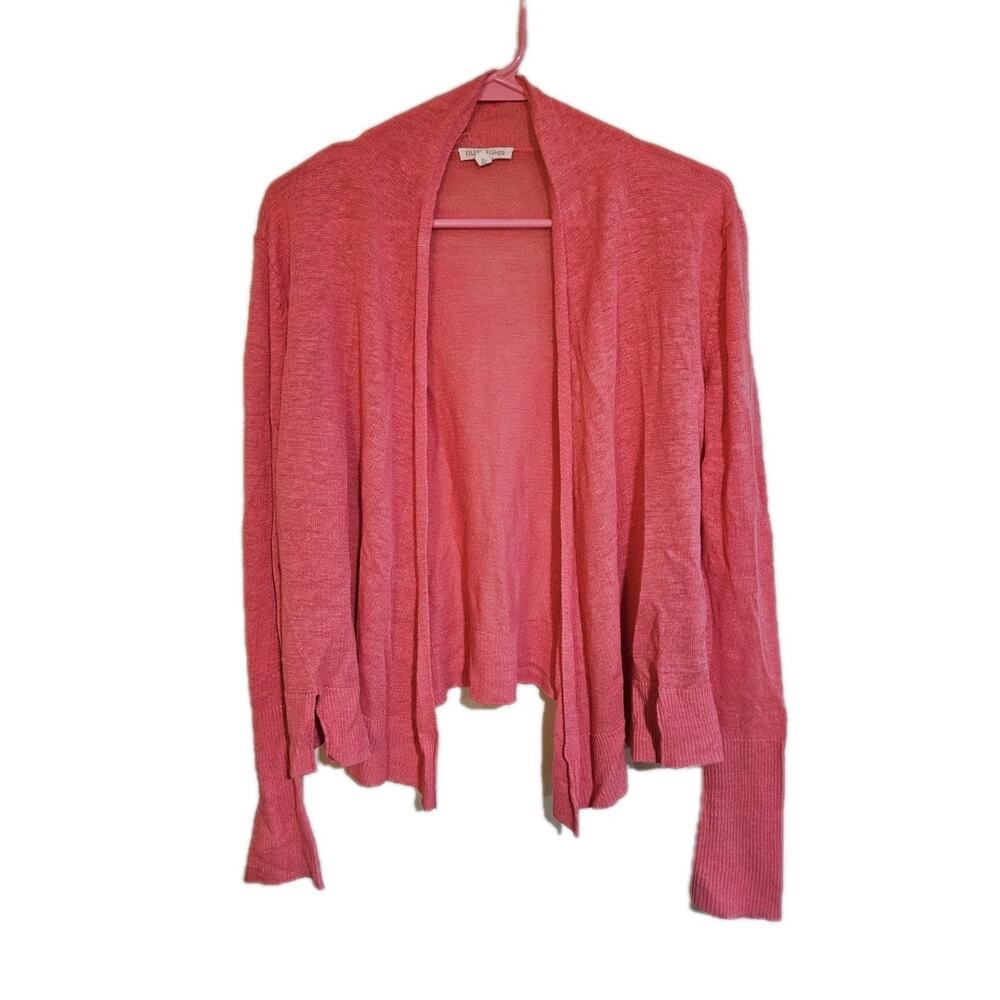 Eileen Fisher 100% Linen Open Front Cardigan Pink Medium